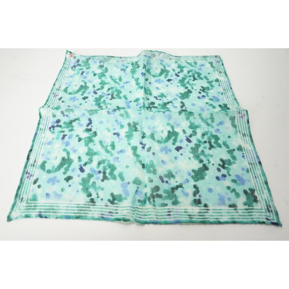Isaia Mint Green Blue Graffiti Linen Blend Pocket Square Italy New